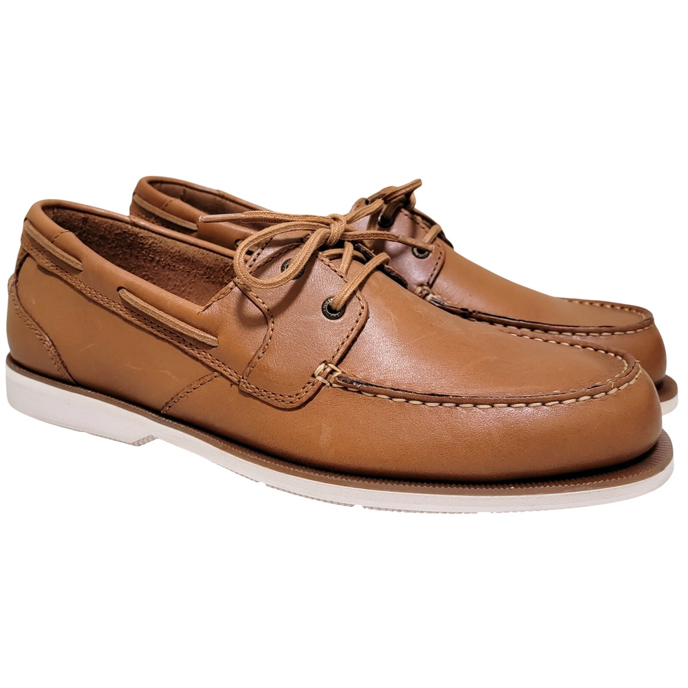 Rockport Men South Port Boat Shoes Size US 10M Medium Natural Brown Leather